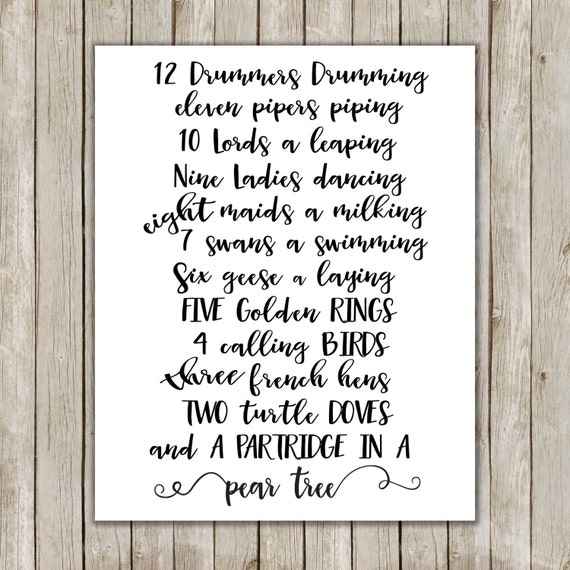 8x10 Christmas Printable Art Partridge In A Pear Tree Song Etsy