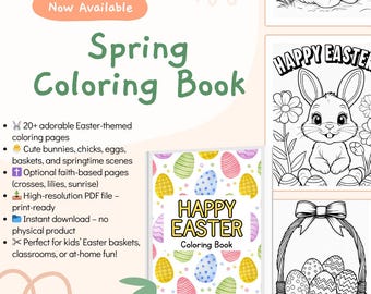 Libro para colorear de Pascua para niños: más de 20 páginas imprimibles con conejitos, pollitos y huevos. Descarga instantánea.