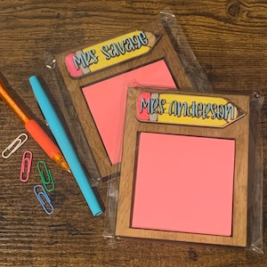 Personalized Teacher Post-it Note Holder – Custom Name Desk Accessory – Handmade Laser Cut Wood – Back to School or Appreciation Gift