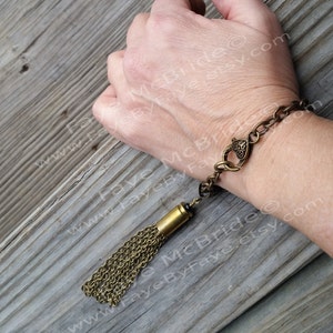 Elegant Tassel Shell Casing Bracelet - Adjustable up to 8 inches -  Made with Upcycled .45 caliber shell casing