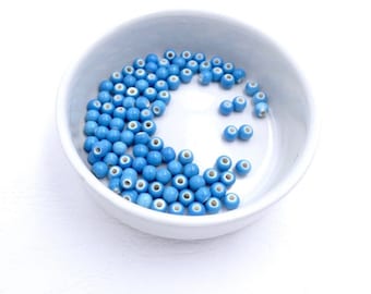 10 perles en céramique de couleur bleue, perles rondes, diamètre 6 mm, lots, loisirs créatifs, fournitures créations bijoux