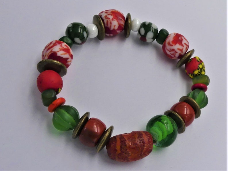 Rustic bracelet, African beads, glass beads, African brass washers, resin, women's gift image 3