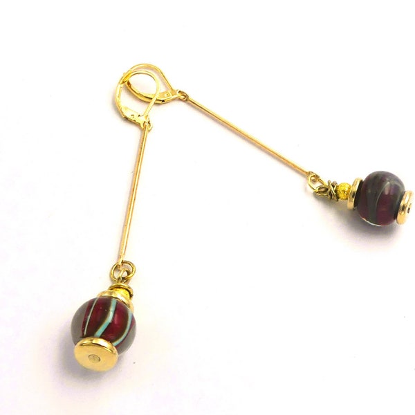 Boucles d'oreilles minimalistes, métal doré et verre filé