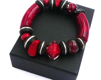 Elastic bracelet, boho bracelet, rustic bracelet, acrylic, glass, wood, women's gift
