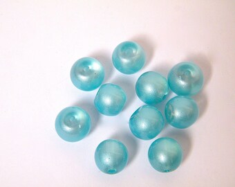 Glass beads, round beads, 12 mm in diameter, blue, lots of 10 pieces