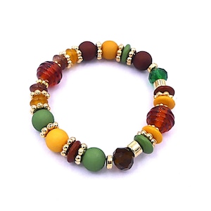 Summer costume bracelet, glass beads, acrylic beads, gold metal, women&#39;s gift idea