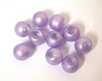 Glass beads, shape round, 12 mm in diameter, purple, lots of 10 pieces