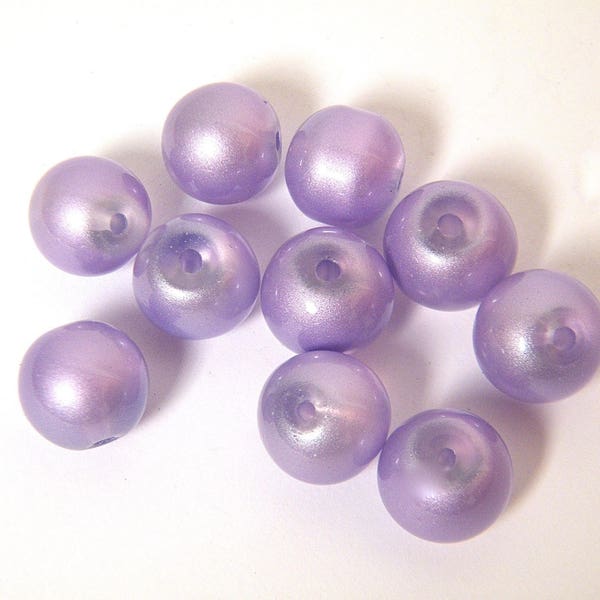 Perles en verre, forme rondes, 12 mm de diamètre, coloris mauve, lots de 10 pièces