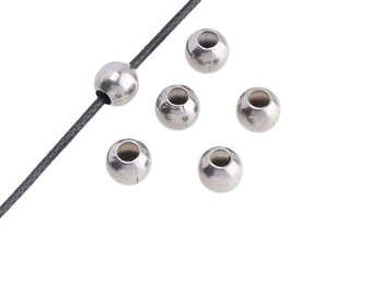 Perles rondes en acier inoxydable - diamètre 6 mm - trou 2 mm - lots de 10
