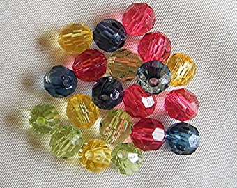 Mélange de 20 perles acrylique à facettes diamètre : 14 mm multicol
