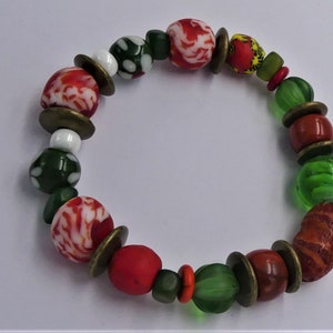 Rustic bracelet, African beads, glass beads, African brass washers, resin, women's gift image 4