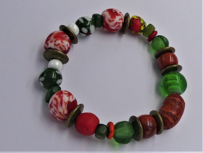 Rustic bracelet, African beads, glass beads, African brass washers, resin, women's gift image 4