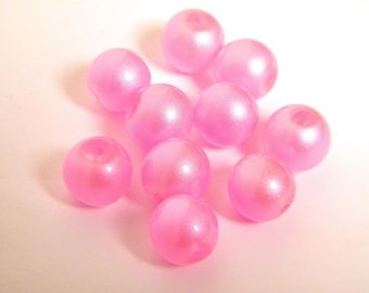 Perles en verre, rondes, 12 mm de diamètre, coloris rose, lot de 10 pièces