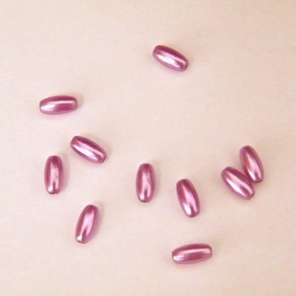 Perles synthétiques, grain de riz, rose violine, 8x4 mm, par 10