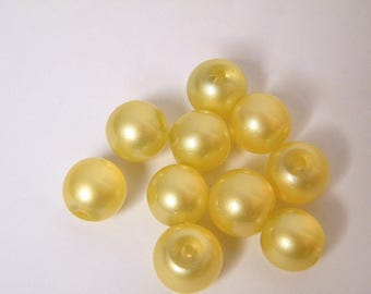 Perles en verre, forme rondes, coloris jaune, 12 mm de diamètre, lots de 10 pièces