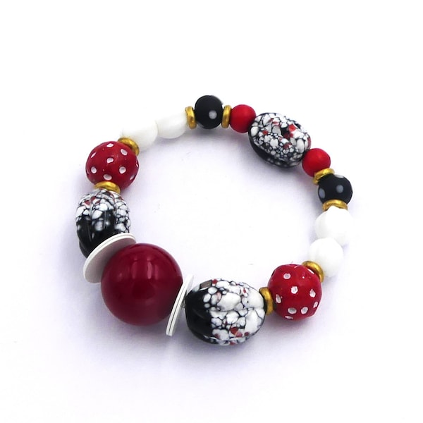 Bracelet rustique, élastique, bracelet bohème chic, perles verre, bois et terre cuite, cadeau femme