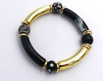 Acrylic tube bead bracelet, glass beads