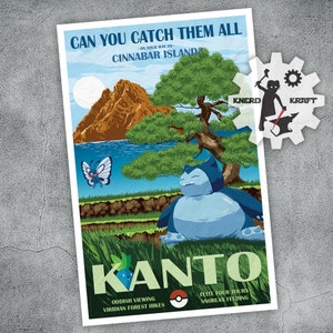 Pokemon - Kanto Region - Vintage Style Reiseposter - 11x17 zoll
