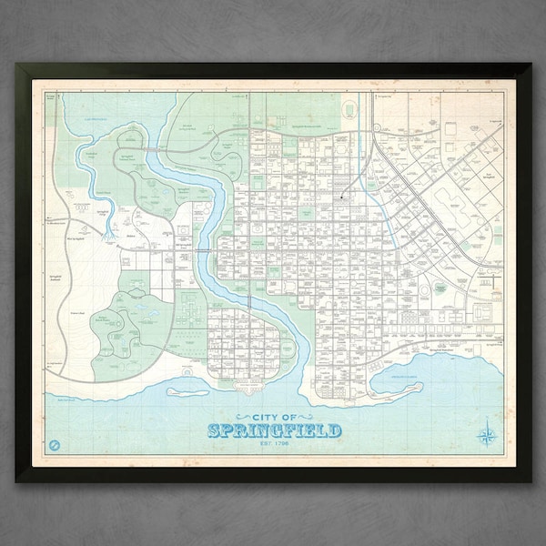 Simpsons Springfield City Vintage Plat Map 16x20 Poster