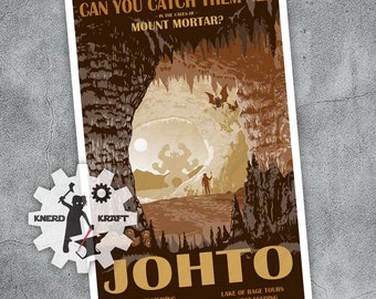 Pokemon - Johto Region - Vintage Style Travel Poster - 11x17 inches