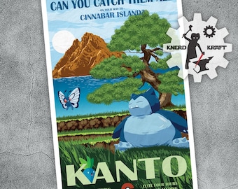 Pokemon - Kanto Region - Vintage Style Travel Poster - 11x17 inches