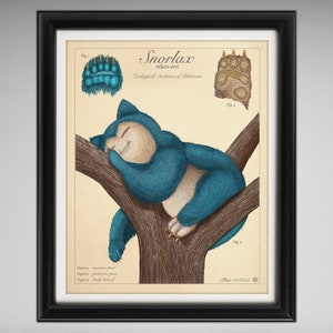 Snorlax - Vintage Style Pokemon Wissenschaftliche Illustration (20x25cm oder 40x50cm)