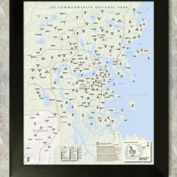 Fallout 4 - Commonwealth National Park Map Style Print - 16x20