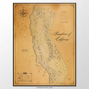 Kingdoms of California - Fantasy Karte - 18 x 24 Zoll