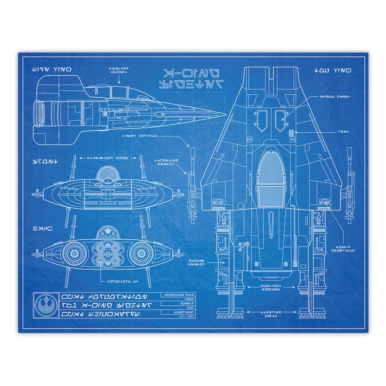 Star Wars A-Wing Fighter Blueprint Style Print 8x10 image 2