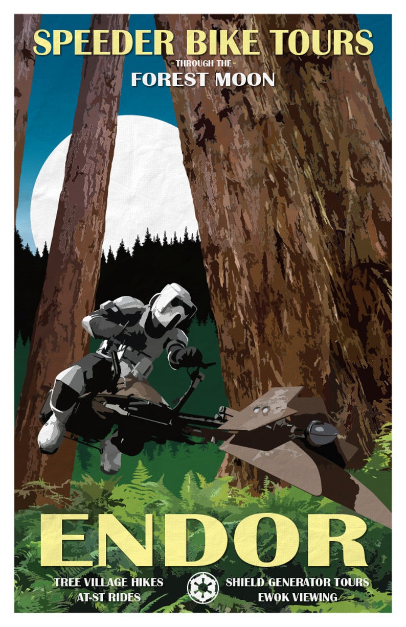 Star Wars Endor Travel Poster Speeder Bike Tours 11x17 | Etsy