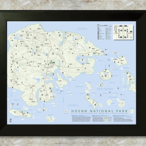 Pokemon Hoenn-Region - Nationalpark-Stil-Karte - 16 X 20 Print