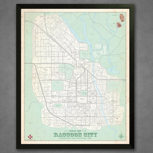 Raccoon City Vintage Plat Map 16x20 Poster