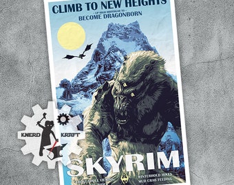 Skyrim - Become Dragonborn - Vintage Travel Poster - 11x17