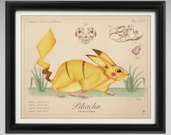 Pikachu - Vintage Style Pokemon Scientific Illustration (8x10 or 16x20 inches)