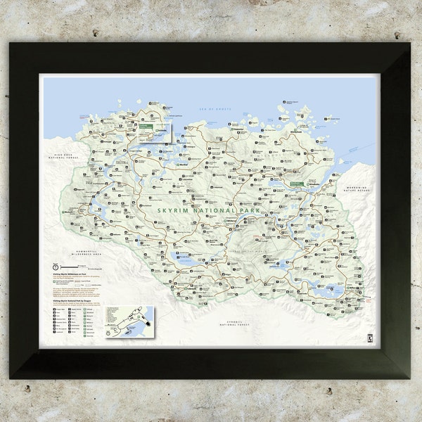 Skyrim Map National Park Style 16x20 Poster