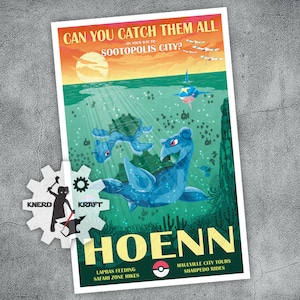 Pokemon - Región de Hoenn - Póster de viaje de estilo vintage - 11x17 pulgadas