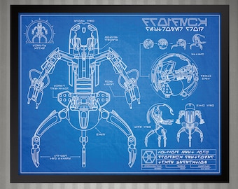 Star Wars Droideka Destroyer Droid - Blueprint Style Print - 8x10 inches