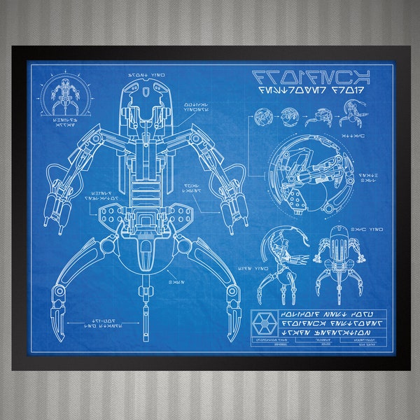 Star Wars Droideka Destroyer Droid - Blueprint Style Print - 8x10 inches