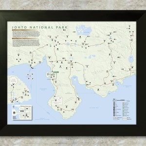 Pokemon Johto Region - Landkarte im Nationalpark Stil - 16x20 Druck