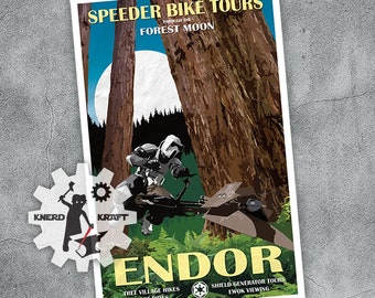 Star Wars - Endor Travel Poster - Speeder Bike Tours - 11x17