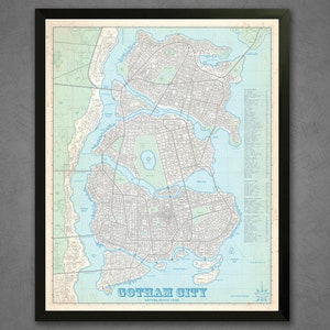Gotham City - vintage kaart plat - 16 x 20 poster
