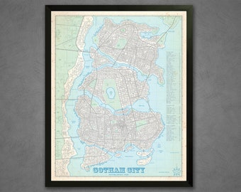 Gotham City - Vintage Style Plat Map - 16x20 Poster