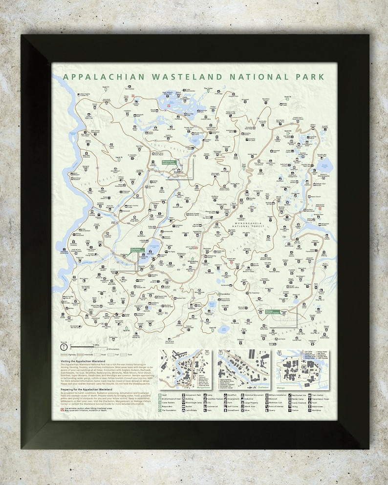 Fallout 76 Appalachian National Park Map Style Print 16x20 inch afbeelding 1