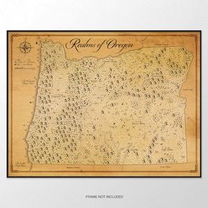 Royaumes de l’Oregon - Carte fantastique - 18x24 pouces