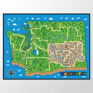 8-Bit Landkarte Washington State Mario Map - 18x24 Zoll