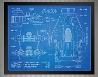 Star Wars A-Wing Fighter - Blueprint Style Print - 8x10