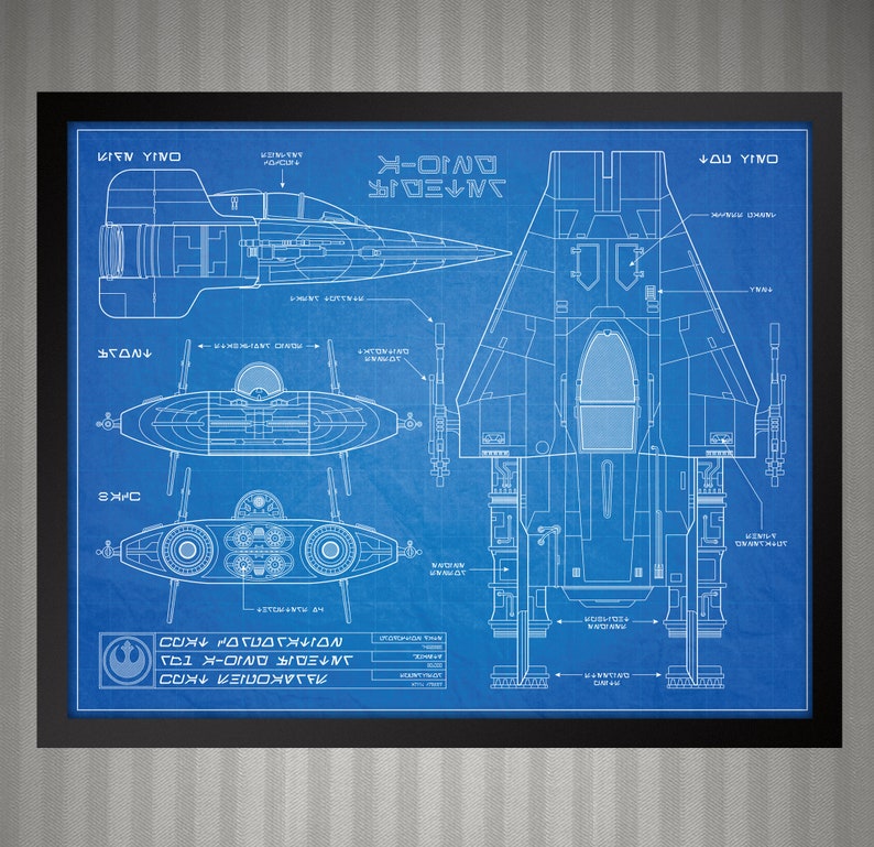 Star Wars A-Wing Fighter Blueprint Style Print 8x10 image 1