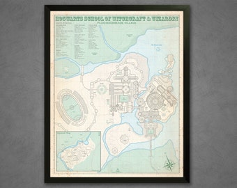 Hogwarts School and Witchcraft and Wizardry  - Vintage Style Plat Map - 16x20 Poster