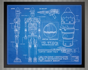 Star Wars IG Series Assassin Droid  - Blueprint Style Print - 8x10