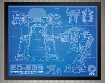 Robocop - ED-209 Enforcement Droid Series  - Blueprint Style Print - 8x10